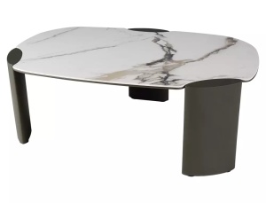 MASUTA DE CAFEA ADORO B, 105CM, ALB LUCIOS/CUPRU, BLAT DIN MDF, CERAMICA SI METAL, STIL MODERN