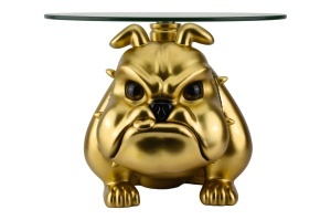 MASUTA DE CAFEA, BULLDOG 55CM, REALIZAT DIN POLIRASINA SI STICLA, CULOARE AURIE, ARTIM GROUP SELECTION - Img 2
