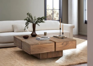 MASUTA DE CAFEA CONTEMPORARY 80CM, REALIZATA DIN LEMN DE SALCAM, CULOARE NATUR, GINER Y COLOMER - Img 3