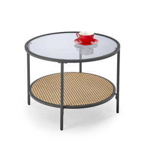 MASUTA DE CAFEA DAKOTA, FUMURIU/STEJAR/NEGRU, DIN STICLA, RATAN SI METAL, STIL MODERN