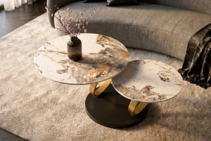 MASUTA DE CAFEA DEOSEBITA, RINGS 220CM, REALIZATA DIN CERAMICA SI METAL, CULOARE MARMURA/AURIU, INVICTA INTERIOR - Img 8