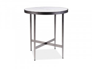 MASUTA DE CAFEA DOLORES C, 50 CM, EFECT DE MARMURA ALBA/GRI, BLAT DIN MDF SI CADRU DIN METAL, STIL MODERN
