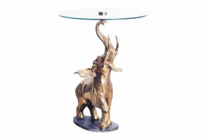 MASUTA DE CAFEA, ELEPHANT 75CM, METAL, STICLA SI MARMURA, REALIZATA MANUAL - Img 3