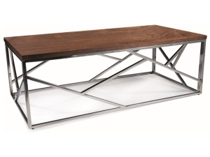 MASUTA DE CAFEA ESCADA A, 120 CM, NUC/CROM, BLAT DIN MDF, FURNIR NATURAL SI CADRU DIN METAL, STIL MODERN