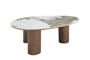 MASUTA DE CAFEA ORGANIC 130CM, REALIZATA DIN MDF SI CERAMICA, CULOARE MARMURA/NUC, INVICTA INTERIOR