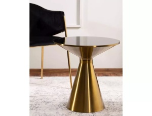 MASUTA DE CAFEA SETI, 50 CM, NEGRU/AURIU, BLAT DIN STICLA SECURIZATA SI CADRU DIN METAL, STIL MODERN - Img 2
