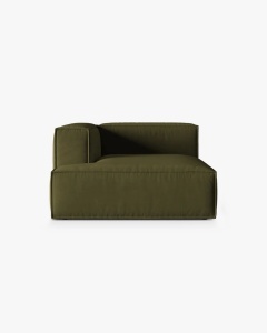 MODUL COLTAR/CANAPEA NURIA MELANJ VERDE MUSCHI, PE STANGA, 147X127 CM, TAPITAT CU TAPITERIE DIN TEXTIL CATIFEA PARIS, MICADONI