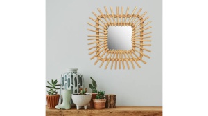 OGLINDA BAIE REA BOHO QDJ071, 45x45CM, NATURAL, DIN STICLA SI LEMN, CALITATE SUPERIOARA - Img 2