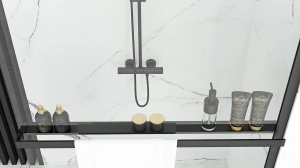 PARAVAN DE DUS REA AERO, 100CM, NEGRU MAT, DIN STICLA, CALITATE SUPERIOARA - Img 6