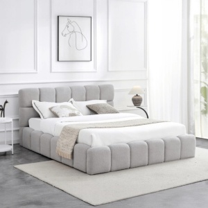 PAT 160X200CM, ARTIM MEBLE, CU SPATIU DE DEPOZITARE, REALIZAT DIN TEXTIL BOUCLE GRI, STIL MODERN