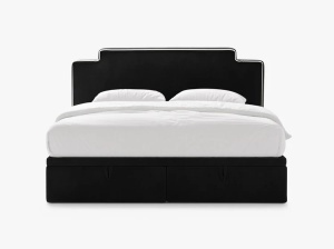 PAT CONTINENTAL TAPITAT PRINCESS, 180X200, NEGRU FILDES, SOMIERA RABATABILA, CU TAPITERIE DIN CATIFEA MAGIC VELVET, MICADONI - Img 2