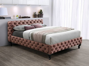 PAT DORMITOR HERRERA, 160 CM, ROZ BLUVEL 52, TAPITERIE DIN CATIFEA, STIL MODERN