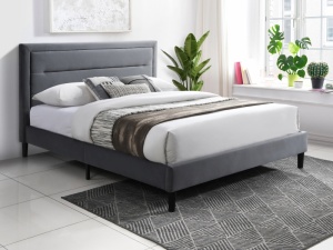 PAT DORMITOR MALAGA, 140X200, GRI BLUVEL 14/NEGRU, CU TAPITERIE DIN CATIFEA, STIL MODERN