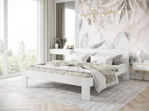 PAT DORMITOR MATILDA, 160X200 CM, ALB, DIN LEMN MASIV, STIL MODERN
