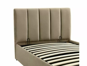 PAT DORMITOR MONTREAL, CU SPATIU DE DEPOZITARE, 90 CM, BEJ BLUVEL 28, TAPITERIE DIN CATIFEA, STIL MODERN - Img 5
