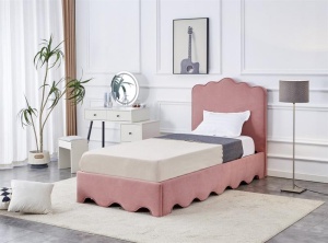 PAT DORMITOR ORSO, 90 CM, ROZ, DIN LEMN MASIV SI CATIFEA, STIL MODERN