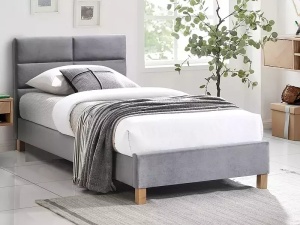 PAT DORMITOR SIERRA, 90 CM, GRI DESCHIS TAP 150, TAPITERIE DIN CATIFEA, STIL MODERN