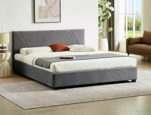 PAT DORMITOR STIL COLUMBIA, CU SPATIU DE DEPOZITARE, 140 CM, GRI TAP 192, TAPITERIE DIN CATIFEA, STIL MODERN