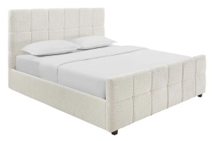 PAT EXCLUSIVIST PRESTIGE 140X 200CM, CU SPATIU DE DEPOZITARE, REALIZAT DIN LEMN SI TEXTIL BOUCLE, CULOARE CREM