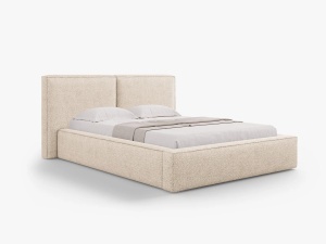 PAT TAPITAT JODIE, 180X200, BEJ, SOMIERA RABATABILA, CU TAPITERIE DIN TEXTIL BOUCLE BALOO, MICADONI