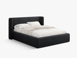 PAT TAPITAT, JOLENE, 140x200, NEGRU, SOMIERA RABATABILA, CU TAPITERIE DIN TEXTIL STRUCTURAT WIND, MICADONI