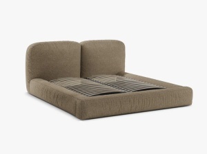 PAT TAPITAT MARTINA, 180X200, CAPPUCCINO, SOMIERA RABATABILA, CU TAPITERIE DIN TEXTIL BOUCLE MONET, MICADONI - Img 3