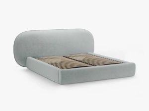 PAT TAPITAT, OVALO, 140x200, ALBASTRU DESCHIS, SOMIERA RABATABILA, CU TAPITERIE DIN TEXTIL CHENILLE PERFECT HARMONY, MICADONI - Img 3