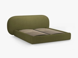 PAT TAPITAT, OVALO, 180x200, VERDE MASLINIU INCHIS, SOMIERA RABATABILA, CU TAPITERIE DIN TEXTIL BOUCLE BALOO, MICADONI - Img 3
