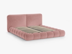 PAT TAPITAT SOLANGE, 180X200, ROZ, SOMIERA RABATABILA, CU TAPITERIE DIN TEXTIL CHENILLE PERFECT HARMONY, MICADONI - Img 3