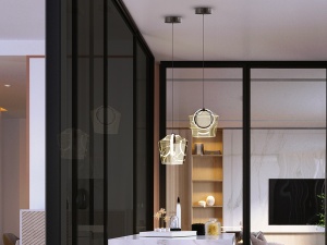 PENDUL INGRID, 35/160 CM, BRONZ PERIAT/SAMPANIE, DIN ALUMINIU SI STICLA, STIL MODERN - Img 2