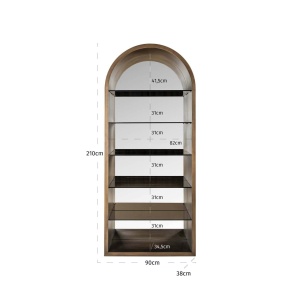 RAFT ORGANIZATOR BOWIC 213237, CONFECTIONAT DIN METAL, STICLA SECURIZATA SI LEMN RECICLAT, CULOARE AURIE ANTICHIZAT SI FUMURIU, STIL MODERN - Img 4