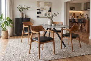 SCAUN BESTSELLER, KENNEDY, CU BRATE, REALIZAT DIN LEMN DE PIN SI PIELE ECO, CULOARE NATUR/NEAGRA - Img 3