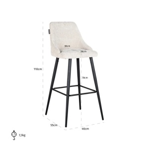 SCAUN DE BAR BROOKE UNICORN CREAM, S4701, CONFECTIONAT DIN 100% POLIESTER SPUMA SI METAL, RICHMOND INTERIORS - Img 3