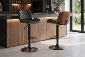 SCAUN DE BAR CHICAGO ROTATIV, DIN METAL, FURNIR SI PIELE ECO, CULOARE MARO/NEGRU, INVICTA INTERIOR - Img 11