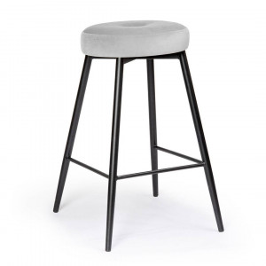 SCAUN DE BAR CONSU, 60 CM, GRI/NEGRU, TAPITERIE DIN CATIFEA SI PICIOARE DIN METAL, STIL MODERN