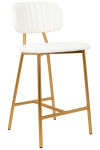 SCAUN DE BAR FABIOLA BOUCLE, ALB/AURIU, CU TAPITERIE DIN TEXTIL BOUCLE, STIL MODERN - Img 7