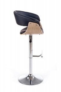 SCAUN DE BAR H45, NEGRU/STEJAR/CROM, TAPITERIE DIN PIELE ECOLOGICA SI LEMN SI PICIOARE DIN METAL, STIL MODERN - Img 3