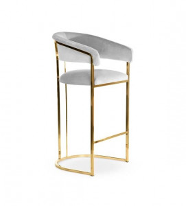 SCAUN DE BAR MARCILLE 2, 70 CM, GRI/AURIU, TAPITERIE DIN CATIFEA SI PICIOARE DIN METAL, STIL MODERN - Img 1
