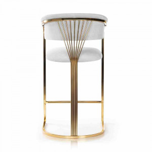 SCAUN DE BAR MARCILLE, 60 CM, GRI/AURIU, TAPITERIE DIN CATIFEA SI PICIOARE DIN METAL, STIL MODERN - Img 4