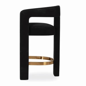 SCAUN DE BAR, NUBI M 60 CM, NEGRU/AURIU, TAPITERIE DIN TEXTIL, SPUMA, ARCURI, LEMN DE FAG SI METAL, STIL MODERN - Img 3