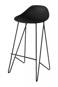 SCAUN DE BAR PERSY 66, NEGRU, DIN METAL SI POLIPROPILENA, STIL SCANDINAV MINIMALIST