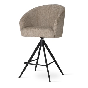 SCAUN DE BAR, PIVOTANT, SENI SUPREME TWIST L 70 CM, BEJ/NEGRU, TAPITERIE DIN TEXTIL, SPUMA, ARCURI SI METAL, STIL MODERN - Img 1