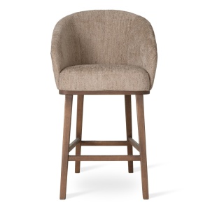 SCAUN DE BAR, SENI SUPREME WOOD M 60 CM, BEJ/NUC, TAPITERIE DIN TEXTIL, SPUMA, ARCURI SI LEMN, STIL MODERN - Img 2