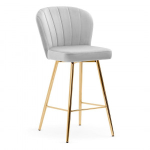 SCAUN DE BAR SHELLY, 60 CM, GRI/AURIU, TAPITERIE DIN CATIFEA SI PICIOARE DIN METAL,STIL MODERN
