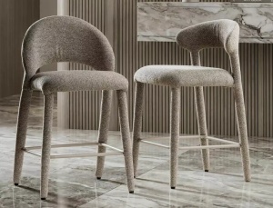 SCAUN DE BAR STIL CAVA, CONFECTIONAT DIN METAL SI TAITERIE DIN TEXTIL BEJ TAP 253, STIL MODERN - Img 3