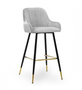 SCAUN DE BAR TULIP, 70 CM, GRI/NEGRU/AURIU, TAPITERIE DIN CATIFEA SI PICIOARE DIN METAL, STIL MODERN