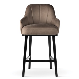 SCAUN DE BAR, TULIP SUPREME WOOD M 60 CM, BEJ/NEGRU, TAPITERIE DIN TEXTIL, SPUMA, ARCURI SI METAL, STIL MODERN - Img 2