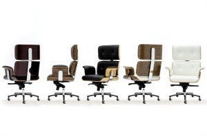 SCAUN DE BIROU DE LUX, ARTIM LOUNGE BUSINESS, REALIZAT PIELE NATURALA ITALIANA SI LEMN, CULOARE ALB/NUC, STIL EAMES - Img 8