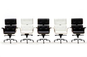 SCAUN DE BIROU DE LUX, ARTIM LOUNGE BUSINESS, REALIZAT PIELE NATURALA ITALIANA SI LEMN, CULOARE NEGRU/NUC, STIL EAMES - Img 2