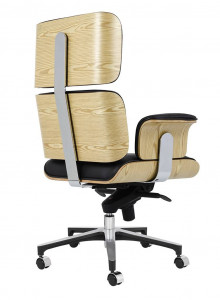 SCAUN DE BIROU LOUNGE BUSINESS, NEGRU/NATUR, PIELE NATURALA SI LEMN DE FRASIN, STIL MODERN - Img 4